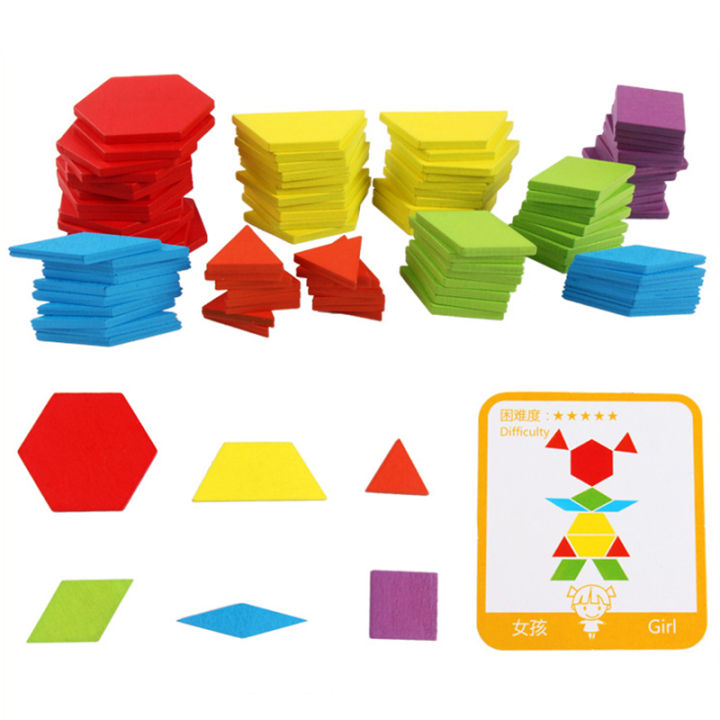 155Pcs%20Set%20Wooden%20Pattern%20Blocks%20Geometric%20Shape%20Jigsaw%20Puzzle%20Baby%20Educational%20Montessori%20Tangram%20Toys%20for%20Kids%20with%2024Pcs%20Card%20-%20Image%204