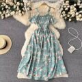YuooMuoo Romantic Floral Print Long Summer Dress Women Fashion Off Shoulders Straps Vacation Beach Dress Korean Party Vestidos. 