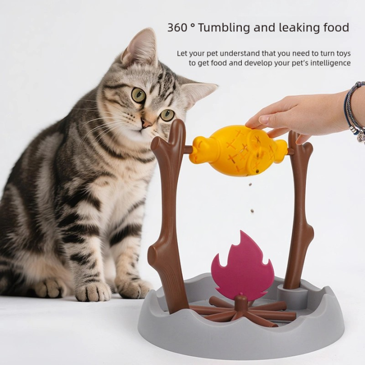 Cat and dog toys, roasted chicken leg 360° rotating food hiding and feeding device, slow-moving feeder, educational items