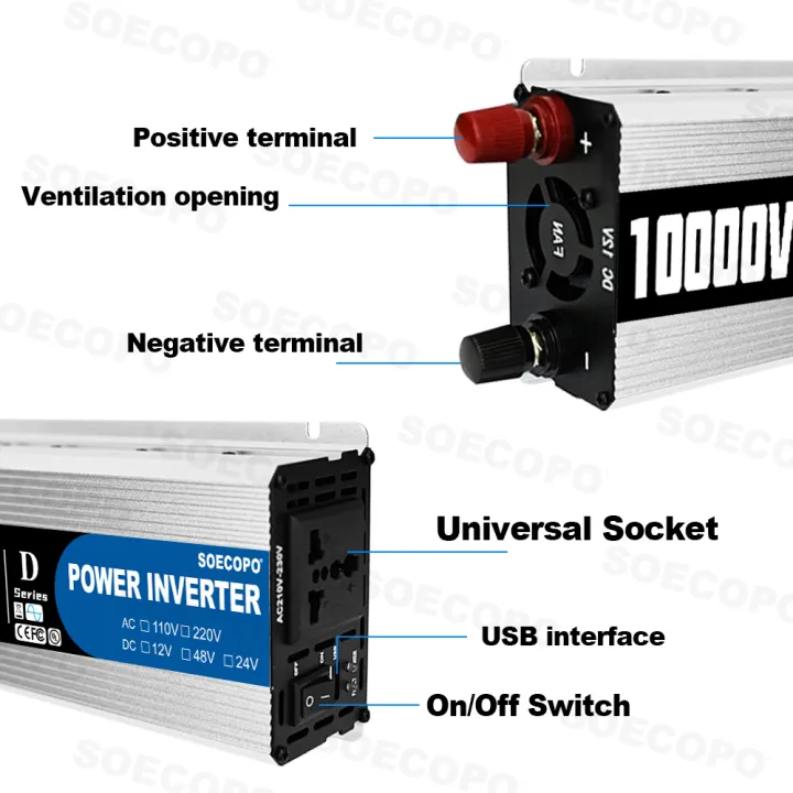 Portable%2010000W%20Inverter%2012V/24V/48V%20DC%20to%20220V%20AC%20with%20Universal%20Outlet%20for%20Solar/RV/Home%20Backup%20System%20with%20USB%20Port%20&%20CE%20-%20Image%202
