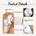 3Pcs Ladies Fashion Trend Simple Digital Star Pointer White Leather Quartz Watch Butterfly Rhinodiamond Cat's Eye Bracelet Set. 