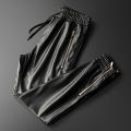 Men's Leather Pants Superior Quality Elastic Waist Jogger Pants PU Leather Motorcycle Trousers Biker's Pants. 