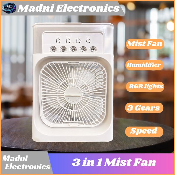 3-in-1 Portable Air Conditioner Fan Household - Mini Evaporative Cooler with Hydrocooling, Water Mist, 3 Speeds, and LED Light for Office or Home Use