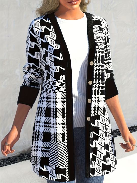 Plus%20Size%20Women's%20Elegant%20Geometric%20Print%20Button-Up%20Cardigan%20Knit%20Long%20Sleeve%20Open%20Front%20Sweater%20Autumn/Winter%20Casual%20Outerwear%20-%20Image%202