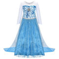 Toddler Shimmering Elsa Maxi Dress Feastured Princess Snow Queen Costume Full Bodice Sequins Embellished Christmas Party Frocks.