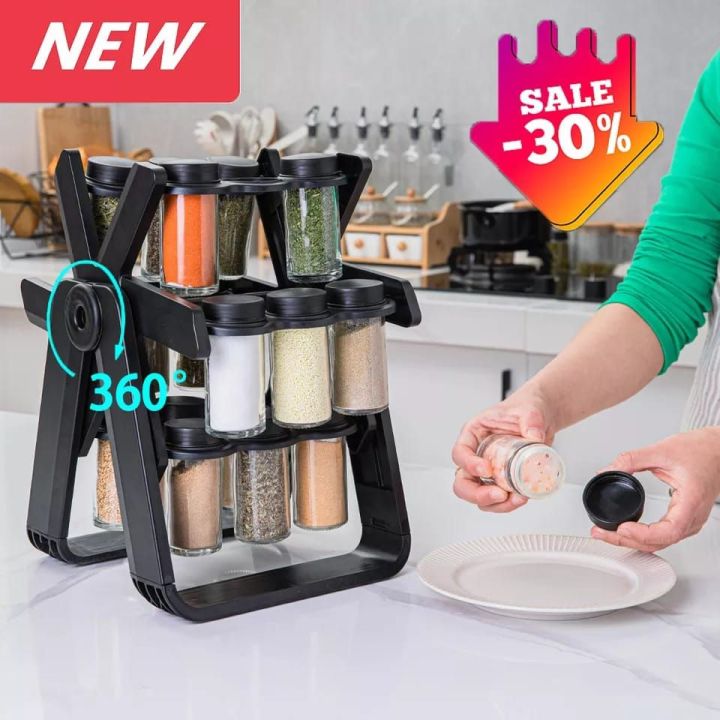 Rotating Spice Rack Organizer with 18 Spice Jars With Spice Labels And Pen for Countertop Kitchen Cabinet