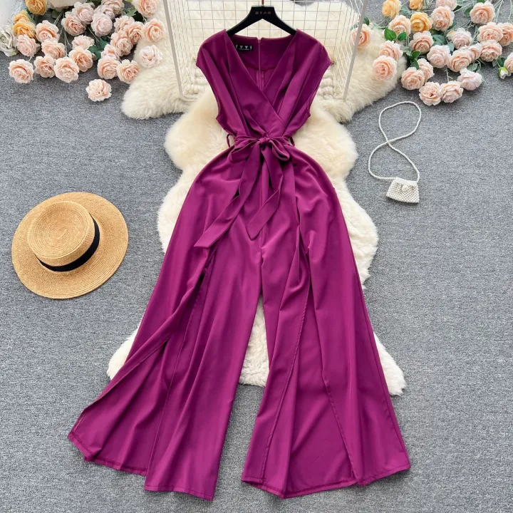 Summer%20Vintgae%20Women%20Wide%20Leg%20Jumpsuit%20Female%20Elegant%20V-Nevck%20Sleeveless%20High%20Waist%20Slim%20Casual%20Bandage%20Romper%20New%20Fashion%20-%20Image%202