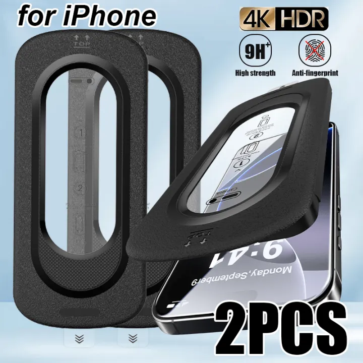 Screen%20Protector%20For%20iPhone%2016%20Pro%20Max%2015%2014%2013%2012%202Pcs%20Tempered%20Glass%20Full%20Coverage%20Anti-Fingerprint%20One%20Click%20Installation%20-%20Image%203