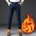 Winter Men Korean Fashion Straight Leg Pants Winter Snow Warm Thermal Thicken Casual Pants New Fleece Slim Fit Business Trousers. 