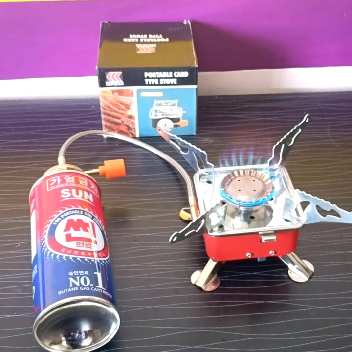 Portable Gas Stove Combo with Safety Lock and Adjustable Wind Guard for Camping & Hiking