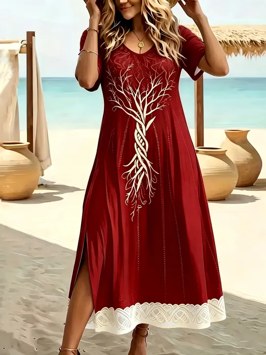 Elegant%20Summer%20Plus%20Size%20V-Neck%20Butterfly%20Print%20Dress%20-%20Split%20Hem%20Short%20Sleeve%20Women's%20Fashion%20-%20Image%206