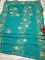 Sky Blue Floral Georgette Saree - Elegance in 12 Hat Length - Bohor-45 Inches - Including Blouse Piece.