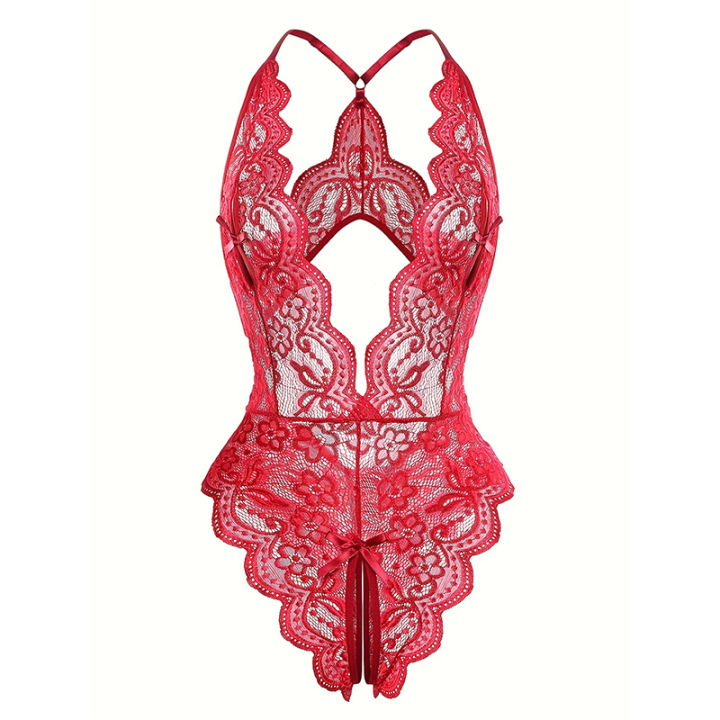 Women Sexy Lace Lingerie Hollow Bra Set Deep V Open Bra Porn Underwear Set Hot Sexy Transparent Bodysuit Dress