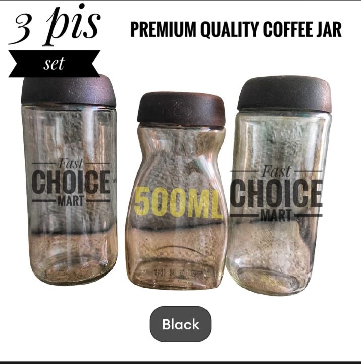 3 Pis Glass Built Coffee Jar 500ml (কফির কাচের জার)
