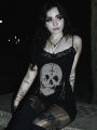 AltGoth Cyber Punk Gothic Dress Women Streetwear Harajuku Skull Printed Sleeveless High Waist Bodycon Dress Grunge Rave Outfits.