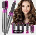 5in1 Electric Hair Dryer Comb & Styling Kit — Multifunctional Hot Wind Curler, Removable Brush Heads, 5 Interchangeable Barrels, Negative Ion Technology, Straightener Brush, Ceramic Plates, Fast Heat, Cool Tip, Lightweight, Portable With Travel Pouch. 