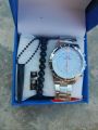 Pack of 4 Mens Silver Watch Set || casual watch set || smart watch || Watch Ring Braclete Chain. 