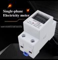 Single phase energy meter, DDS1108, electronic kWh meter, digital electricity meter, 220V power meter, LCD display meter, compact energy meter, IEC62053 standard, household energy monitor, guide rail installation. 