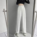 Spring Lady Fashion Concise Baggy Wide Leg Pants Women Straight Leg Casual Suit Trousers Girls Classic Basic Solid Daily Slacks.