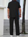 2025 New Men's Short-Sleeved Cardigan Lapel Shirt Pants Home Casual Jacket Suit Men's Fashion Striped Style.