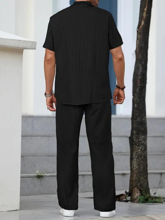 2025%20New%20Men's%20Short-Sleeved%20Cardigan%20Lapel%20Shirt%20Pants%20Home%20Casual%20Jacket%20Suit%20Men's%20Fashion%20Striped%20Style%20-%20Image%205