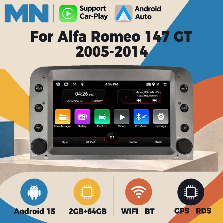 7inch Android 15 Car Radio For Alfa Romeo 147 GT 2005-2014 Multimedia Player Intelligent System Support Carplay Android Auto