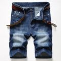 Summer New Men's Denim Shorts Blue Straight Slim Fit Fashionable Ripped Short Jeans Hip Hop High Street Casual Shorts Male.