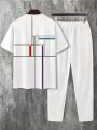 A new white casual men's set for summer 2025 featuring a cool and breathable street T-shirt and long pants.