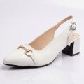 Block Heels For Women Slingback Pumps Synthetic Leather Elegant Buckle Style, Multiple Color. 