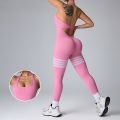 New Neckband Jumpsuits Women Striped Skinny Bodysuit Seamless  Backless Sportwear Workout Running Yoga Jumpsuit Pants. 