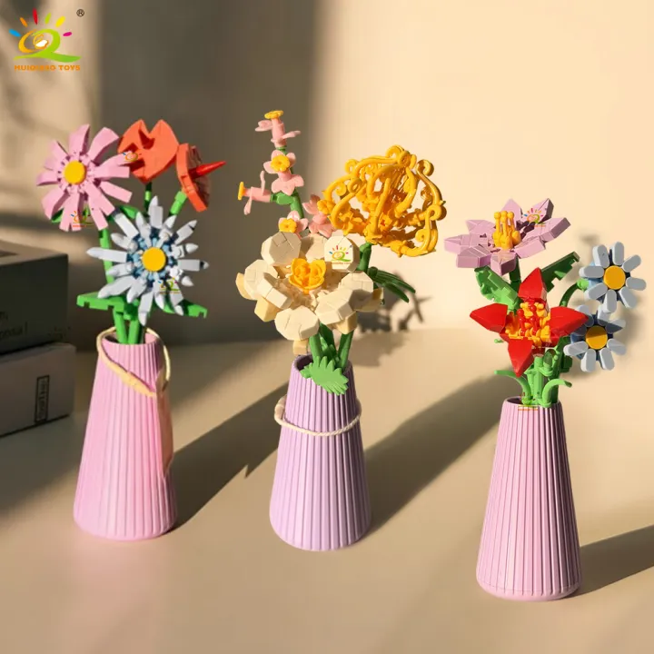 HUIQIBAO%20MOC%20Eternal%20Flower%20Bouquet%20with%20pot%20Micro%20Building%20Block%20Sunflower%20Rose%20Mini%20Model%20Brick%20Toy%20home%20Desk%20Decoration%20-%20Image%203