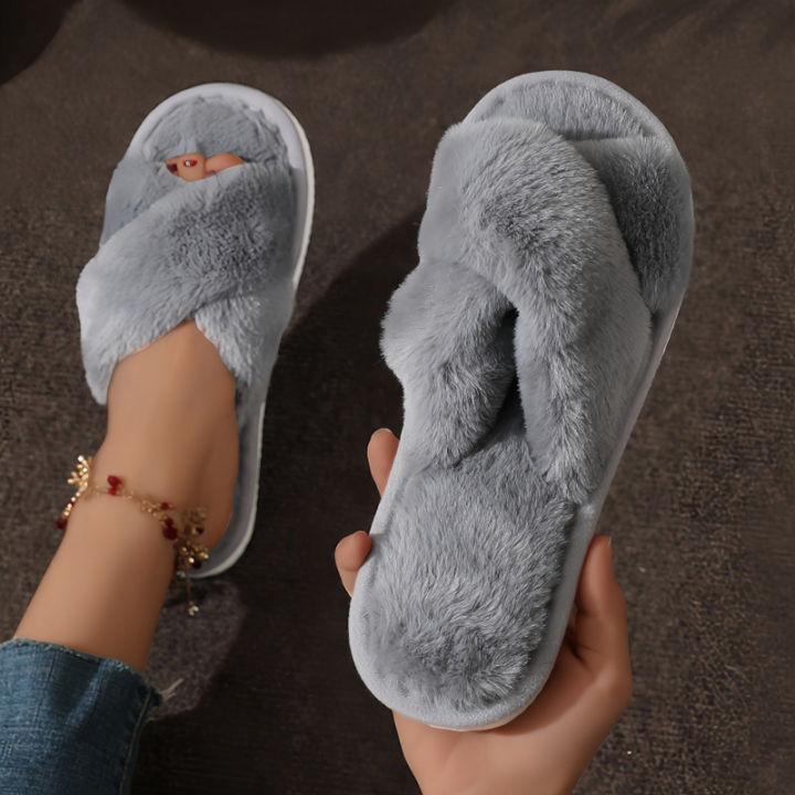 Cross%20Warm%20Fluffy%20Furry%20Slippers%20Women%20Lightweight%20Flat%20Heels%20Fur%20Slides%20Woman%20Autumn%20Winter%20Open%20Toe%20Non%20Slip%20Home%20Floor%20Shoes%20-%20Image%204