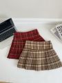 Plaid Pleated Mini Skirt Thick Wool Short Skirt High Waist Box-pleat Miniskirt for Women Teen-girl Preppy Style Outfit.