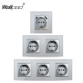EU Standard Double Sockets Europe Dual Power Outlets 110-250V Glass Panel White Electrical Plug Home Inprovement. 