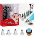 12Pc Cake Decorator Icing Bag and Nozzle Set, Cake Decorating Set with Stainless Steel Nozzle, Cake Piping set, Cake Decorator Nozzle Set, Cake Decorating Nozzle Set. 