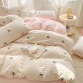 3 Piece Sheet Set  pink bowknot embroidery duvet cover Set ， comfortable Bedding Set Bedspread for All Season. 