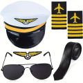 PESENAR Pilot Clothing Set, Aviation Pilot Captain, Pilot Hat, Shoulder Badge, Sunglasses Badge, Tie Accessory. 