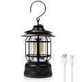 Camping Lanterns Rechargeable, Portable Electric LED Camping Lights Outdoor Hanging Tent Light Vintage Tabletop Lantern Decor Stepless Dimming Waterproof for Camping, Power Outages, Indoor (Black). 