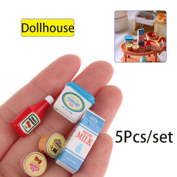 5Pcs/Set 1:12 Dollhouse Miniature Food Mini Tomato Sauce Iced Yogurt Dolls Kitchen Toy