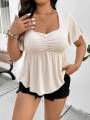 New Women's Fashion Casual Square Neck Short Sleeve Plus Size Women's Top.