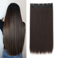 WIGSIN 60cm Synthetic Long Straight Clip In One Piece Hair Extension 5 Clips Brown Black Heat Resistant Fake Hair for Women. 