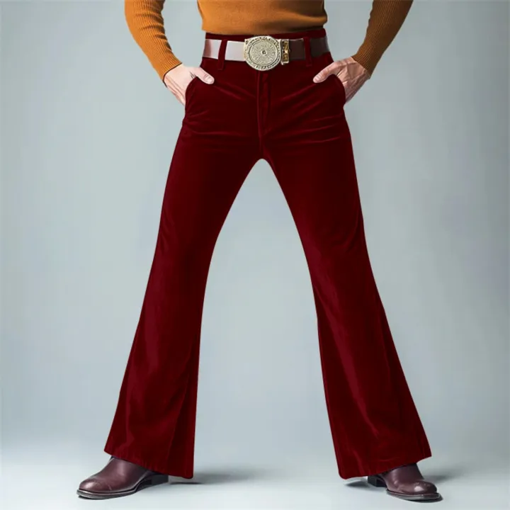 Men%20Retro%20Disco%20Flared%20Pants%20Classic%20Vintage%20Style%20Comfy%20Flare%20Trousers%20Fitted%20Velvet%20Fabric%20Dancing%20Stylish%20Pants%20Without%20Belt%20-%20Image%204
