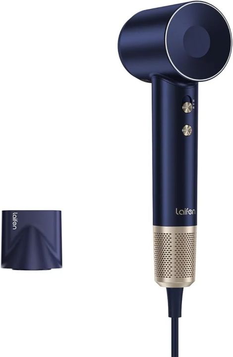 Laifen Hair Dryer, Negative Ionic Blow Dryer with 110, 000 RPM Brushless Motor for Fast Drying, High-Speed Low Noise Thermo-Control Hairdryer with Magnetic Nozzle, for Home, Travel(Golden Blue)