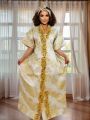 Women's Elegant Rhinestone Embellished Long Kaftan Dress Abaya Shinny Stylish Traditional African Outfit.