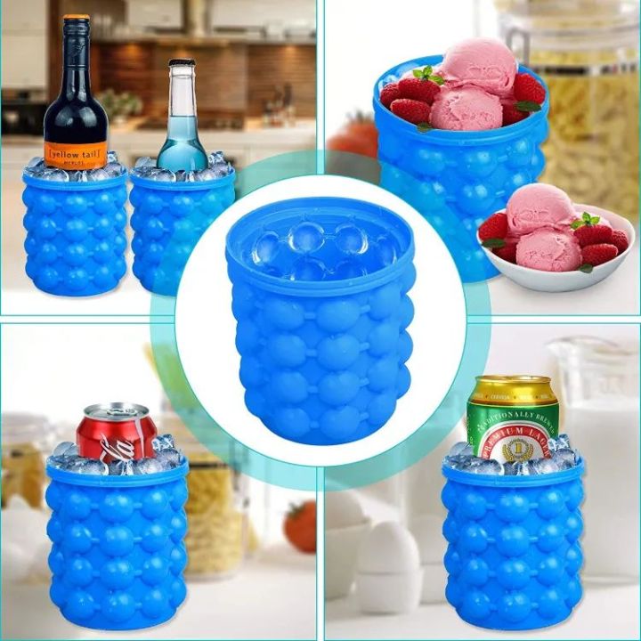 BQ&MS TECH Ice Bucket, Large Silicone Ice Bucket & Ice Mold with lid, (3 in 1)Space Saving Ice Cube Maker, Silicon Ice Cube Maker , Portable Silicon Ice Cube Maker Genie