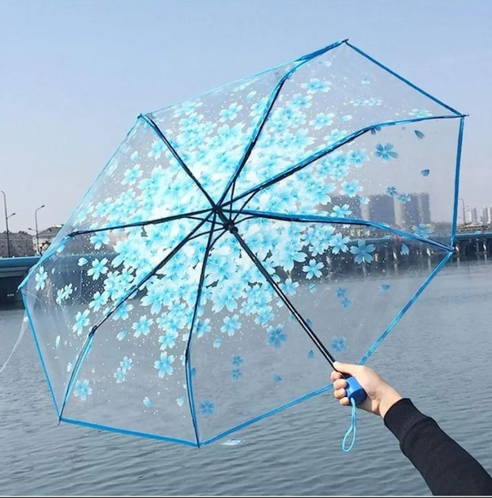 Korean%20Umbrella%20Folding%20Cute%20Korean%20Mini%20Fresh%20Simple%20Sen%20Series%20Trifold%20Japanese%20Cherry%20Blossom%20Transparent%20Umbrella%20-%20Image%206