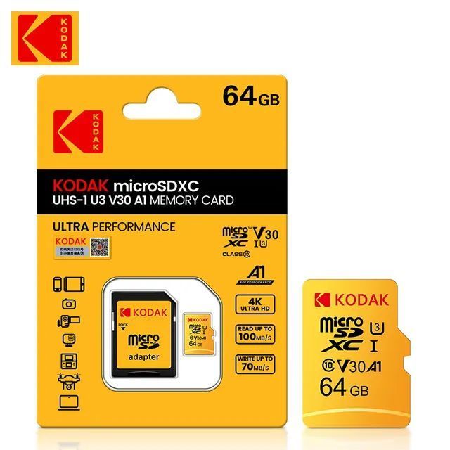 Kodak 64 GB MicroSD Speicherkarte Class 10 - Inkl. SD-Adapter, Bis Zu 20 MB/s Lesen