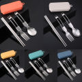 Picnic Cutlery Camping Utensil Easy Storage Foldable Design Safe And Secure Spoon Chopsticks Fork Set Stainless Steel.