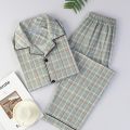 Plus Size Men Pyjamas Fall and Winter Plaid Simple Sleepwear Homewear Cardigan Button down Tops and Pants Nightwear Loungewear. 