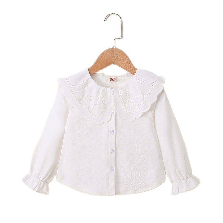 Kids%20Girl%201-6Y%20Button%20T%20Shirt%20Hollow%20Lace%20Collar%20White%20Long%20Sleeved%20Lovely%20Korean%20Version%20Top%20Autumn%20Toddler%20Girl%20Clothes%20-%20Image%207